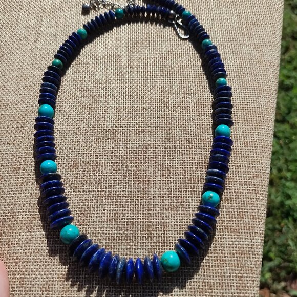 Jay King DTR mine finds Lapis disc and Turquoise necklace 925 Sterling Silver - Picture 2 of 6